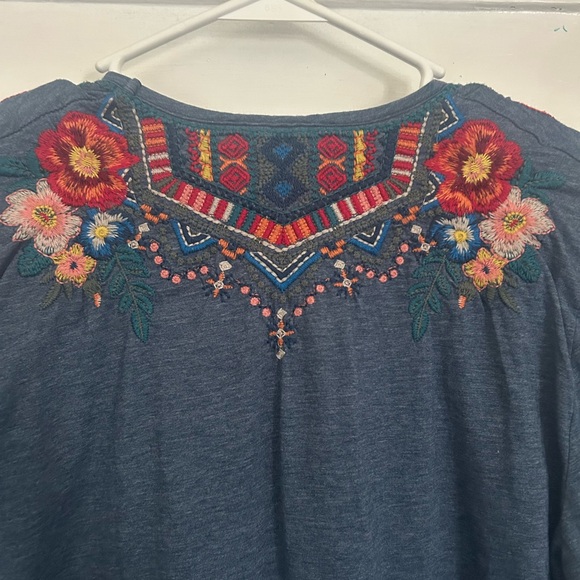 Johnny Was Blue Embroidered Boho Top - Picture 3 of 6